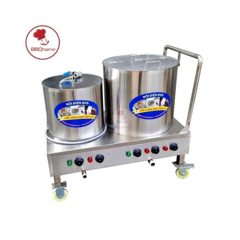 BỘ NỒI NẤU PHỞ ĐIỆN 30 - 70L BÁNH XE TAY ĐẨY