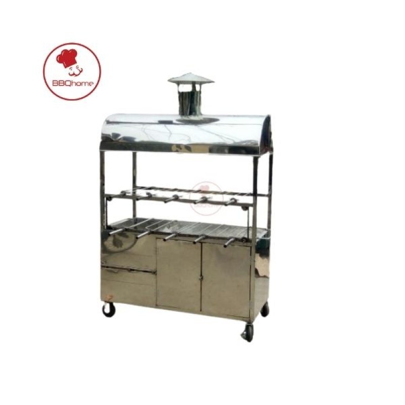 Lò quay vịt gà 2 tầng 8 xiên inox 100%